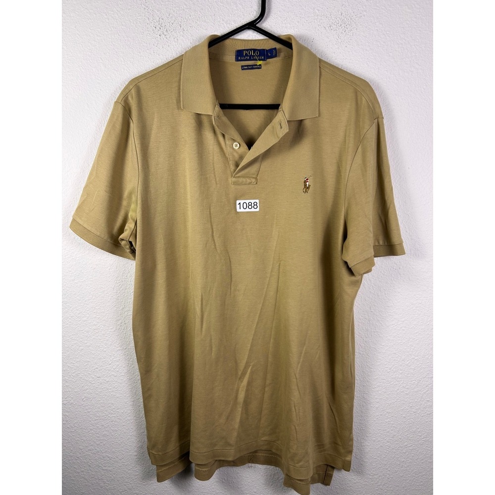 Polo Ralph Lauren Mens Pima Soft Touch Polo Shirt Tan Khaki Large Short Sleeve